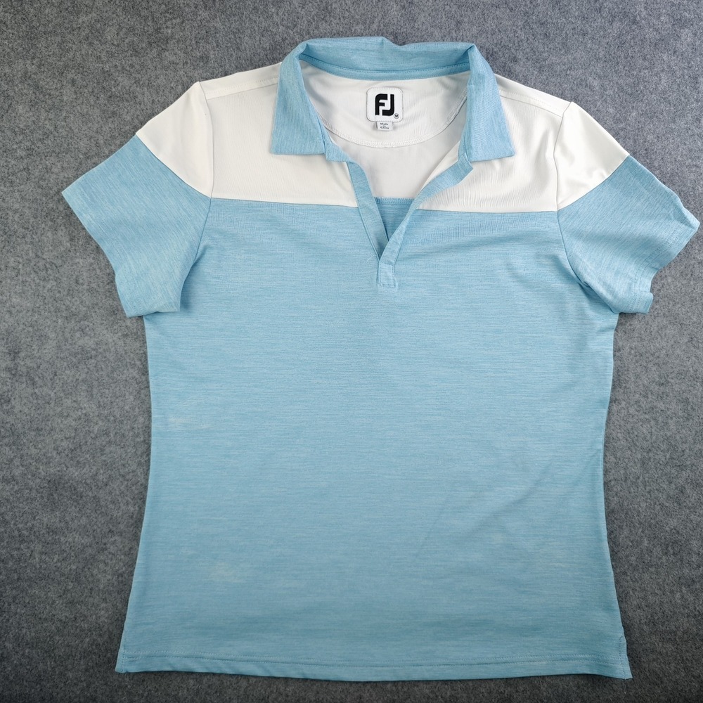 Footjoy Polo Women's Medium Blue White Colorblock Short Sleeve Performance Golf